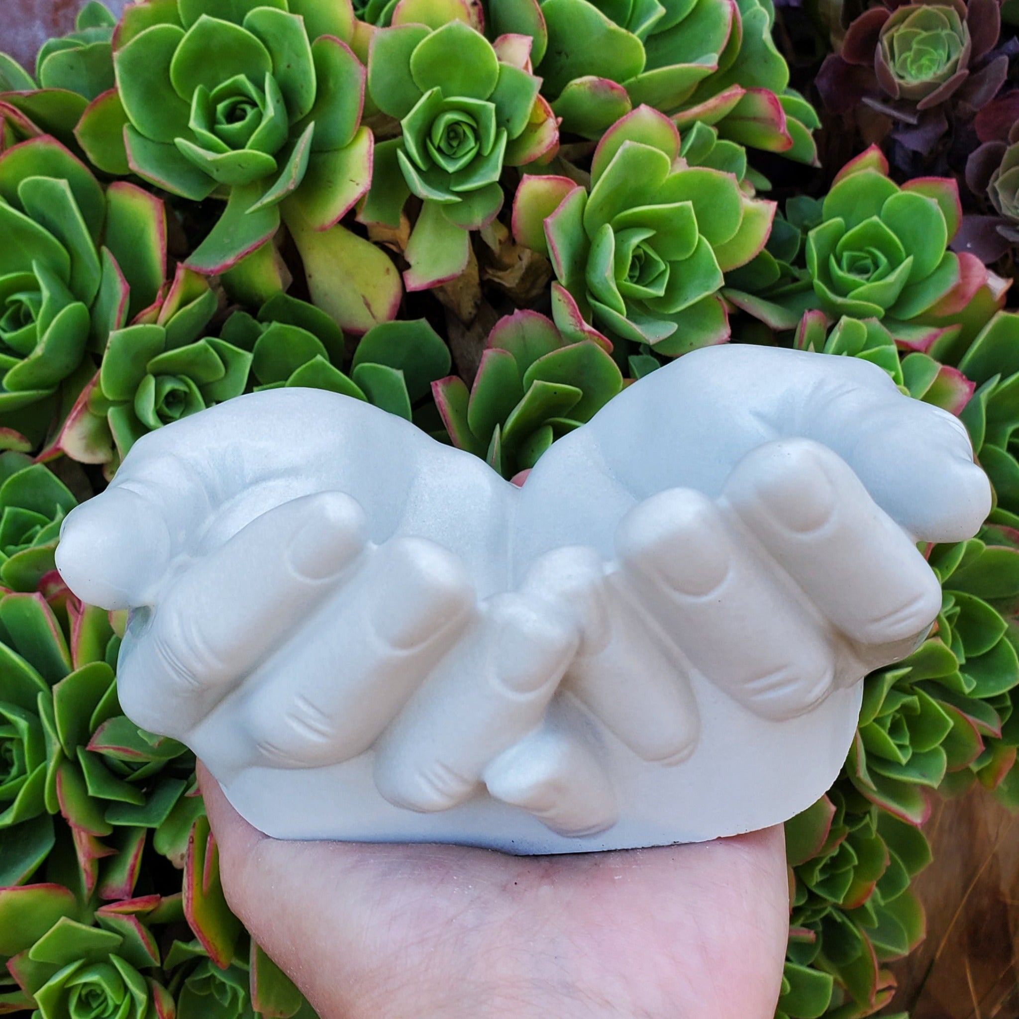 hand shaped plant pot Cupped Hands Cement Planter
