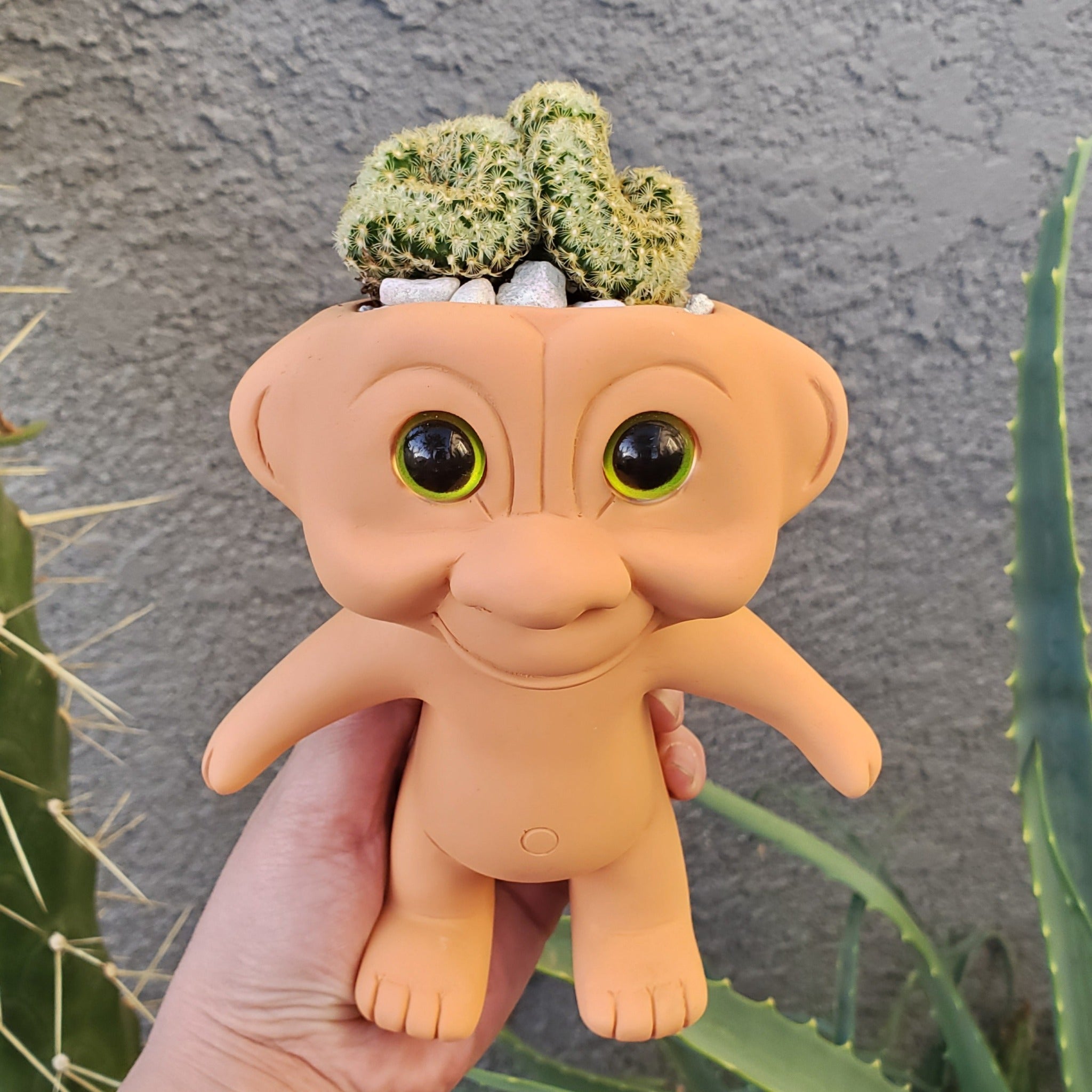 troll succulent planter Brain Cactus' Troll Arrangement